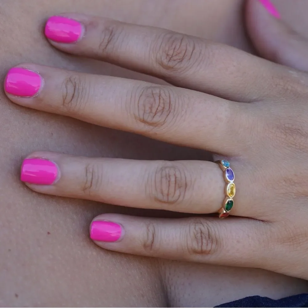 14k Solid Gold Multi-Color Stone Ring | Size 7 | Dainty Gemstone Ring |